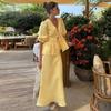European and American Women's Clothing Summer New Fashion Bubble Sleeves V-neck Lace-up Top High Waist Skirt Set