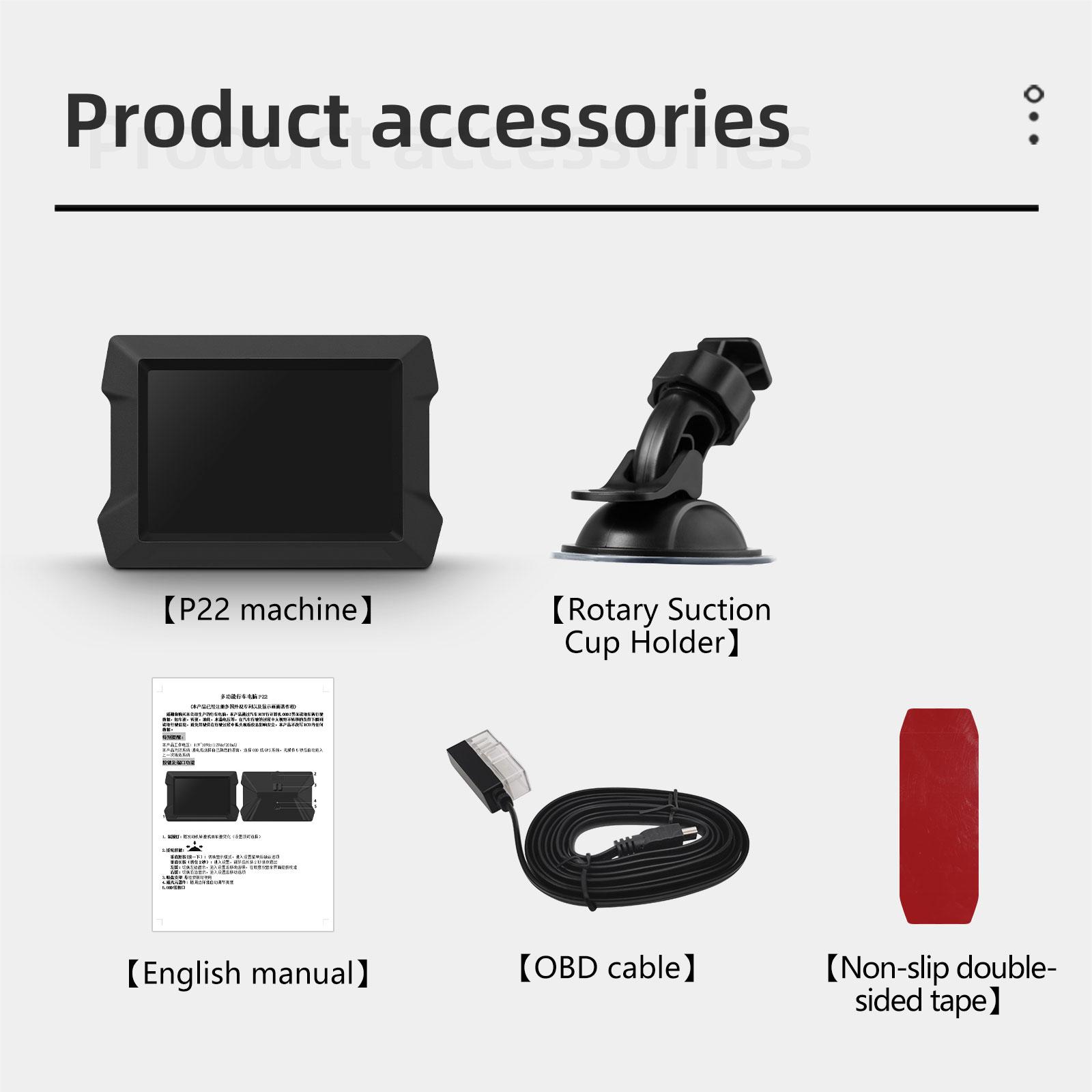 

Автомобильный HUD-дисплей на лобовом стекле P22 Бортовой компьютер OBD2 Проекционный указатель уровня топлива LCD Измеритель уклона для бездорожья Сигнализация превышения скорости GPS