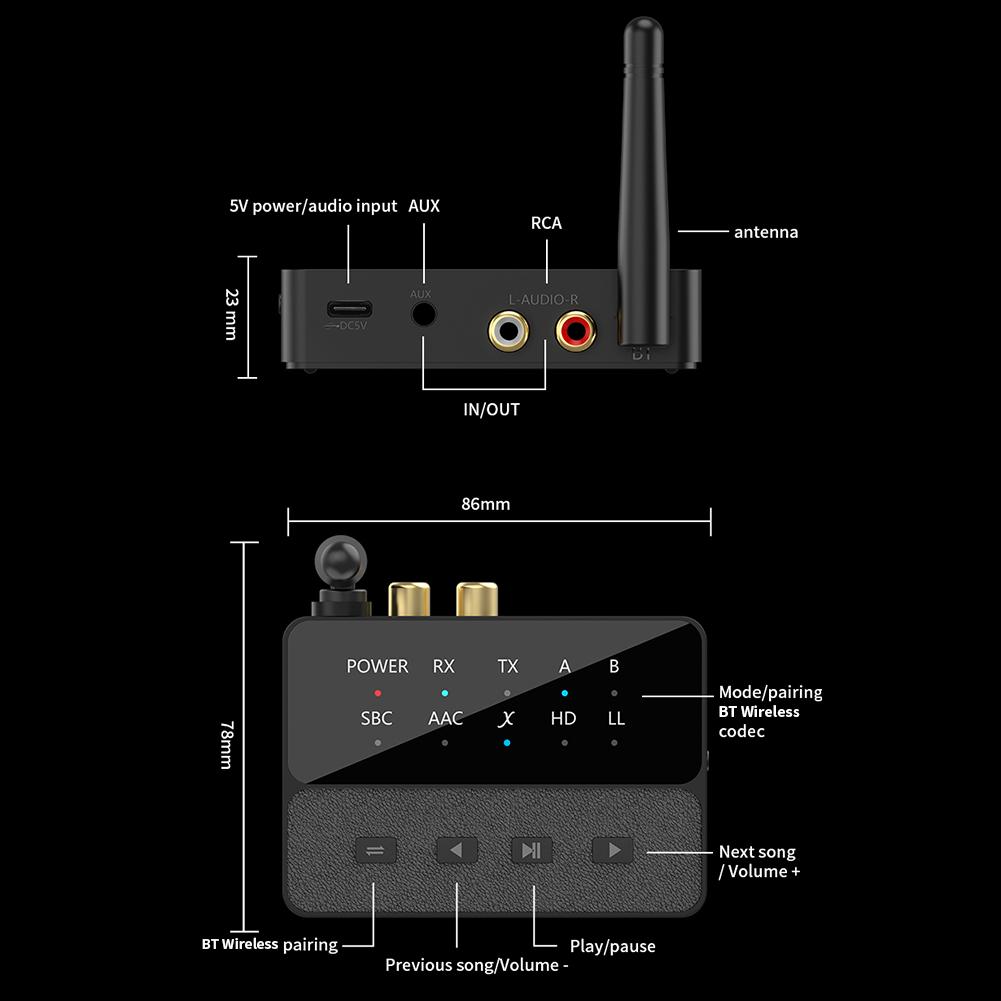 Bluetooth-Compatible 5.3 Wireless Stereo Receiver Transmitter 2 In 1 HIFI Stereo Adapter Stereo Music Adapter for TV Car Speaker