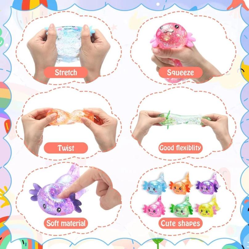 Realistic Axolotl Squeeze Toy, Glitter Stress Relief Fidget Toy for Students Office Workers