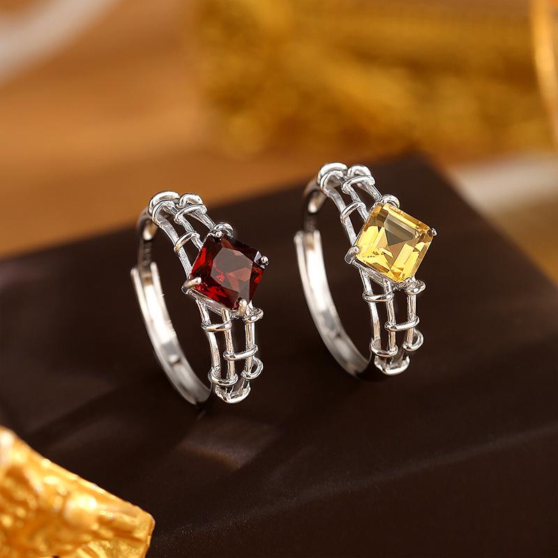 S925 sterling silver amethyst ring women's niche chain design inlaid garnet topaz light luxury high-end jewelry