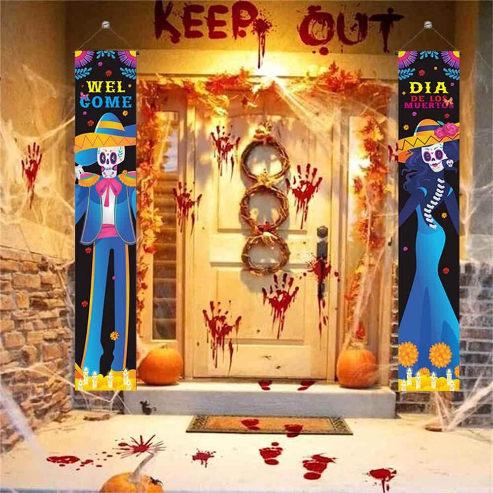 Skeleton Couple Couplet Festive Halloween Hanging Door Curtain Party Decoration Hanging Flags Mexican Porch Sign For Doorway