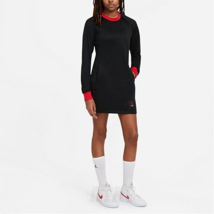 Jordan Casual Pullover Round Neck Long Sleeve Dress Women Dress Black DA1535-010