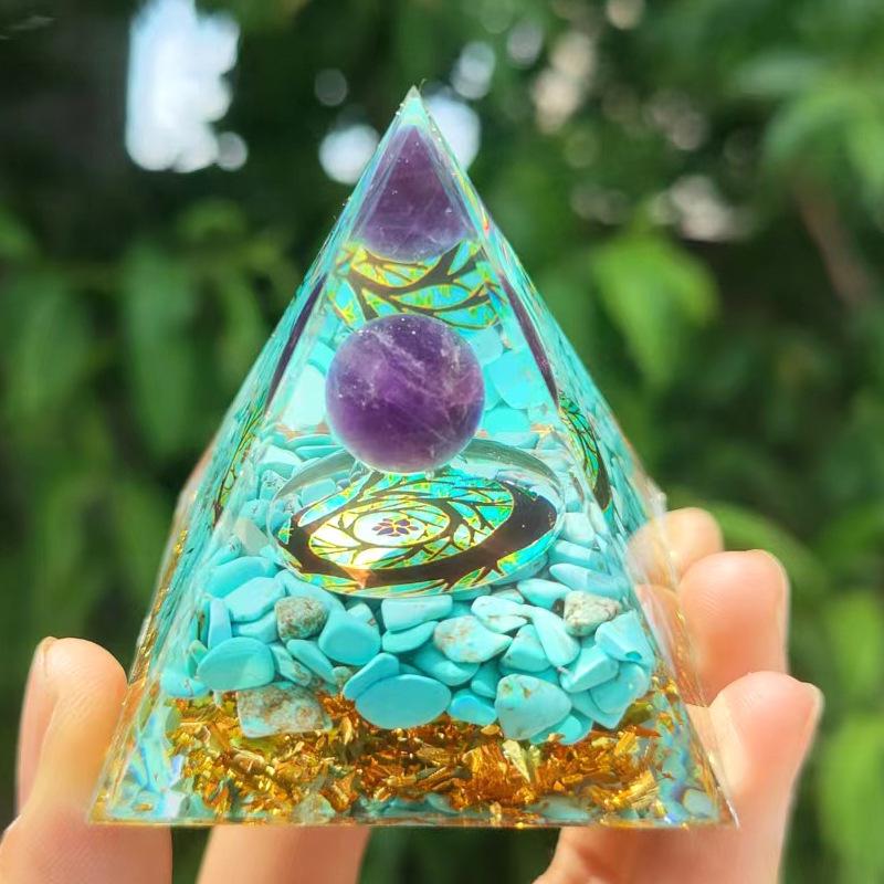 Energy Pyramid Reiki Natural Amethyst Ball Healing Crystals Chakra Tool Ornaments Resin Stones Craft Kids Gift Pyramid