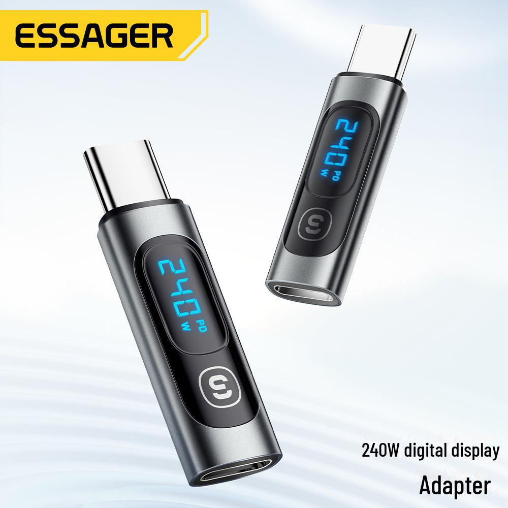 ESSAGER 240W Type-C Male To Female Fast Charging OTG Adapter with Digital Display