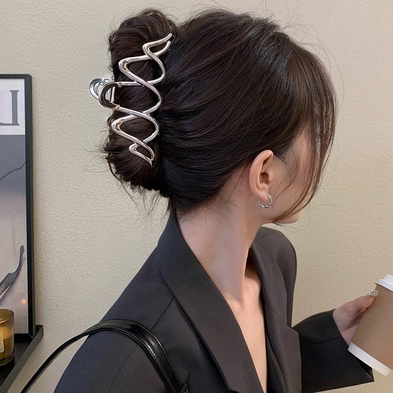 Elegant Geometric Wave Gold Silver Color Hair Claw Clip for Women Metal Large Hair Crab Clamp Hairgrip Korean Hair Accessories Headwear