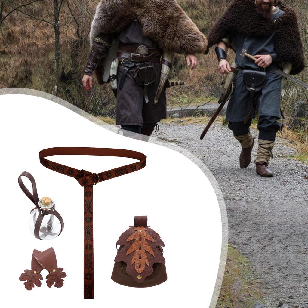 5 Pieces Medieval Belt Bag Skirt Hikes Bottle Faux Leather for Fantasy Events