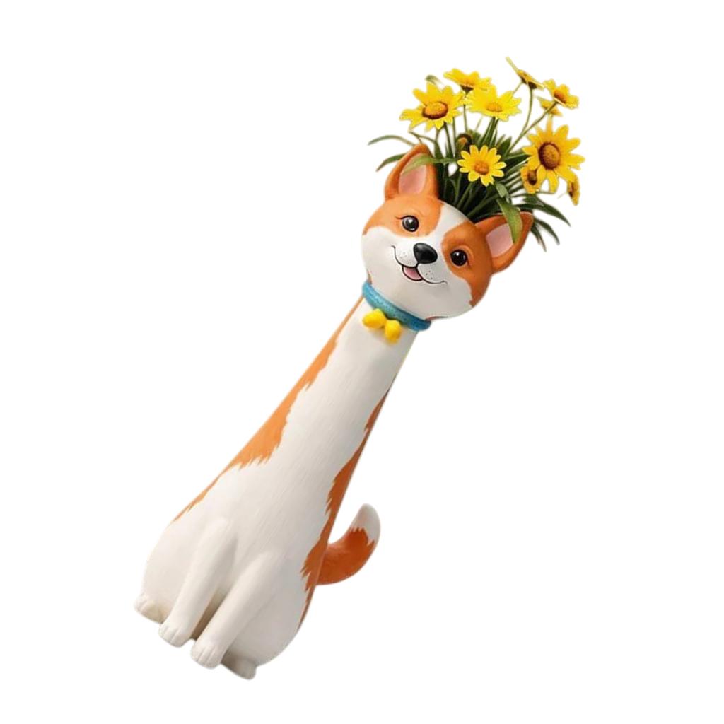Whimsical Resin Dog Flower Vase Creative Ornament Cute Dog Shaped Flower Vase for Living Room Office Study Home Decoration