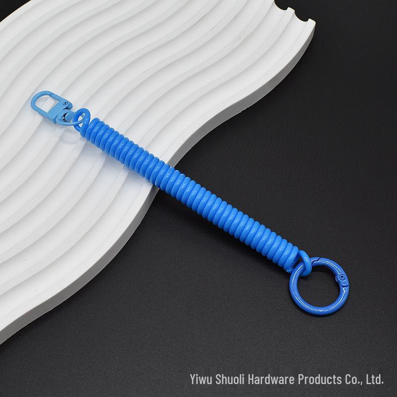 Multicolor Retractable Elastic Cord ID Holder Lanyard with Alloy Ring and Spring Chain