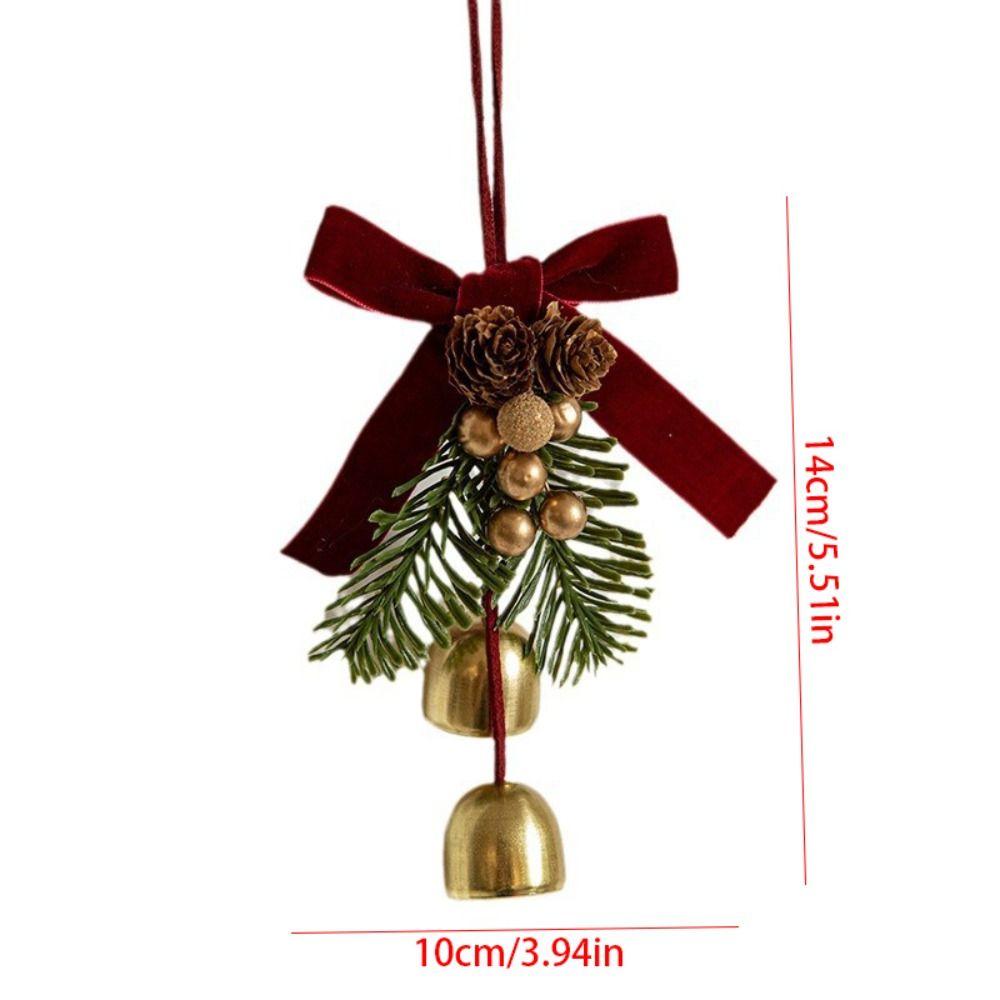 Wreath Christmas Chime Bell Red Pine Cone Bell Pendant Christmas Velvet Bow Bell  Xmas Decor