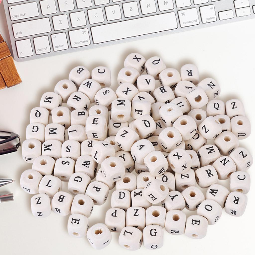 100pcs Mixed Maple Square Bead Letter Cube Loose Spacer Beads For DIY Jewelry Making