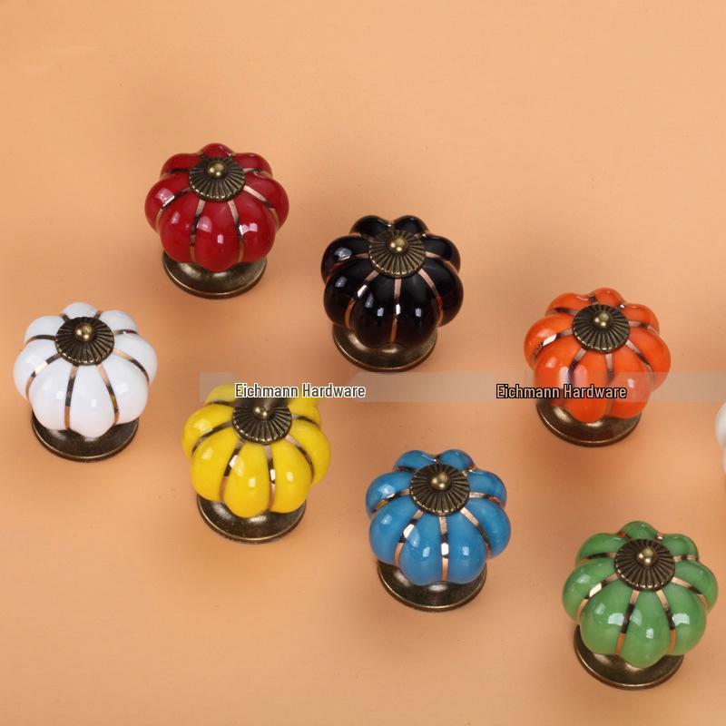 Colorful Ceramic Pumpkin Cartoon Knob for Children's Cabinet or Drawer Handles.