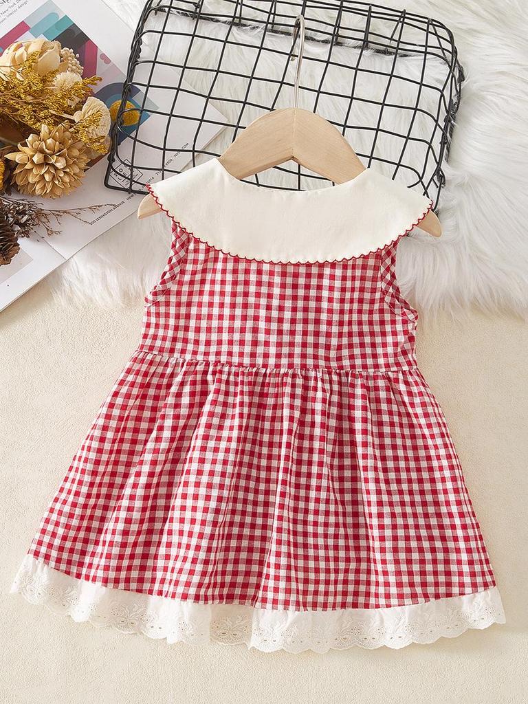 Mädchen Marineblau Kragen Kirschbestickt Sommerkleid – College-Stil Prinzessinnenmode