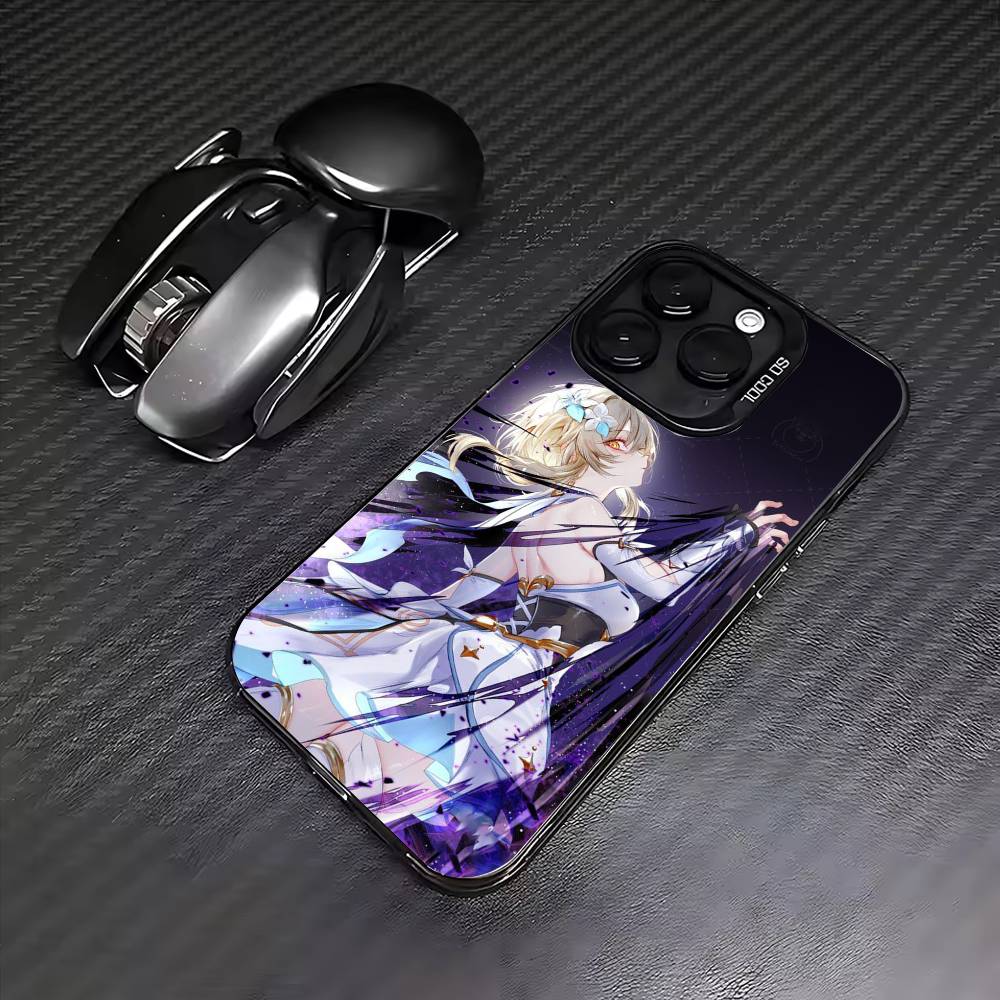 G-Genshin Lumine Impact Phone Case For iPhone17,16,15,14,13,12,11 Plus,Pro Max Colored Silver Plated Inside Cover