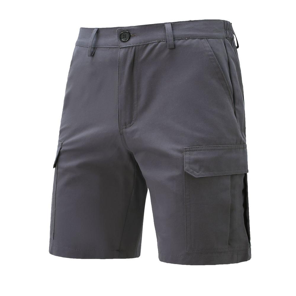 2025 Novos shorts masculinos casuais para praia ao ar livre com vários bolsos, moda cor sólida, shorts de praia para férias masculinos