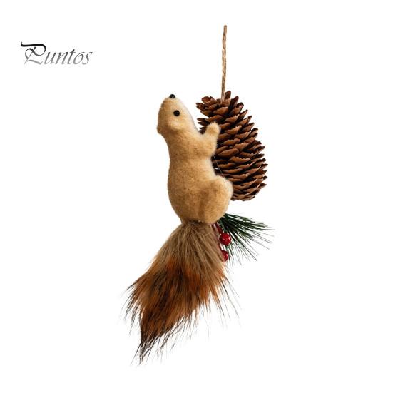 Winter Seasonal Tree Ornaments Christmas Squirrel for Tree, Cute Felt Plush Woodland with Pine Forest Animal Holiday Decor Cone, Hanging Decoration
