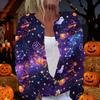 Women's Halloween Print Long Sleeve Knit Cardigan Button Up Sweater Coat Lightweight Comfortable Fit Seasonal Outerwear