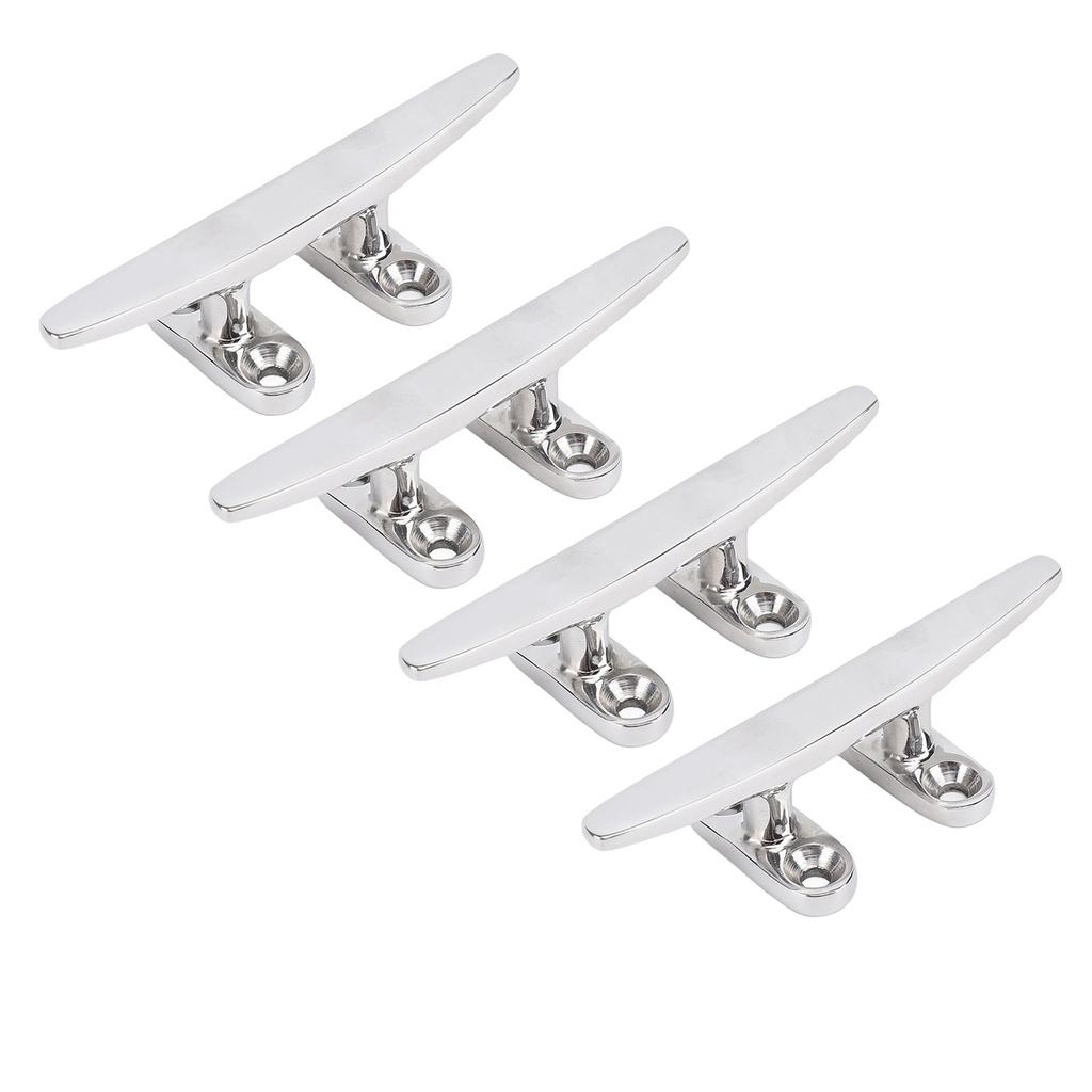 4pcs 4in Boat Tie Down Cleat 316 Stainless Steel Polished Dock Cleat Deck Rope for Speedboat Yacht