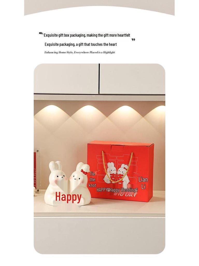 Creative Double Happiness Rabbit Ornament - Newlywed Gift for Home Decoration, Wedding, or Valentine's Day