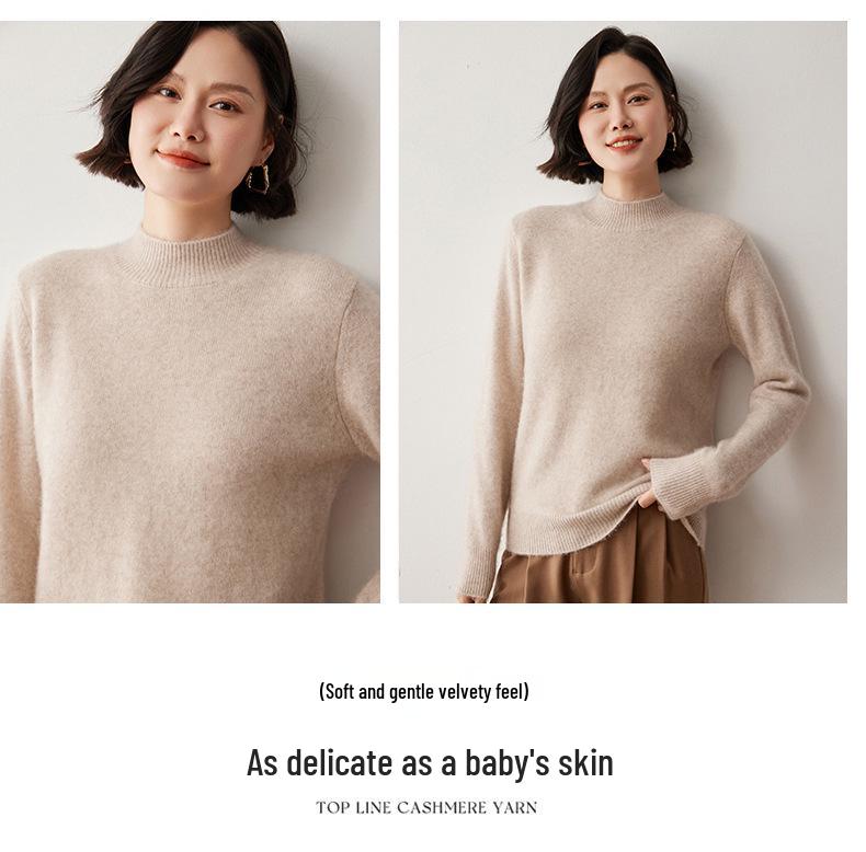 Women's High Neck Cashmere Sweater - Warm Wool Knit Base Layer for Autumn/Winter
