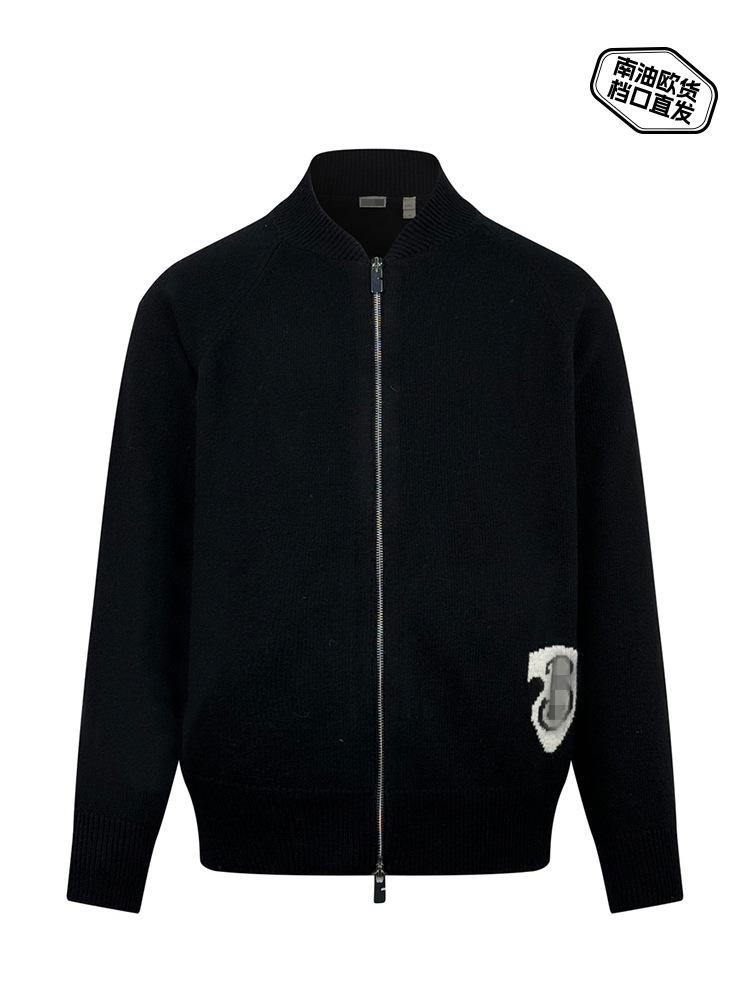 

2024 BJ Zipper Knit Cardigan - Half-High Stand Collar Cable Knit Badge Sweater XL (190-220 lbs) чорний