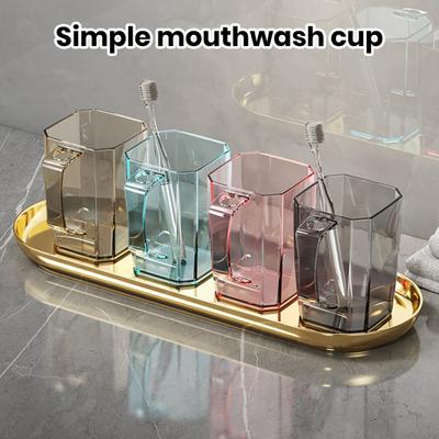 Transparent Plastic Mouthwash Cup with Handle Odor-free Rinse Cup Easy To Clean Burr-free Dental Cup Toothbrush Holder for Home Bathroom Travel