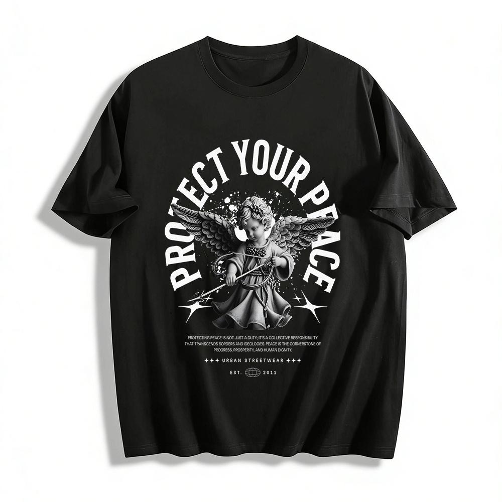 

Vintage Cupid Shooting Arrow Statue Print Casual Top Pure cotton T-shirt XXS