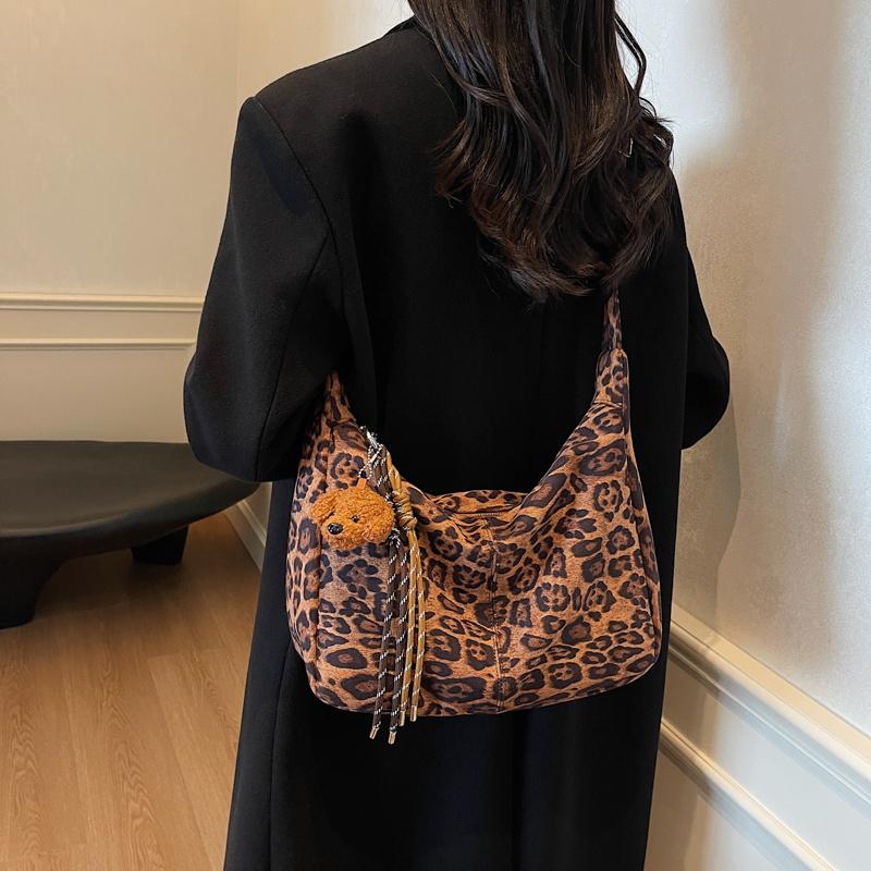 Vintage Leopard Print Tote Bag Women's Large Capacity Shoulder Bag Soft Leather Crossbody Bag