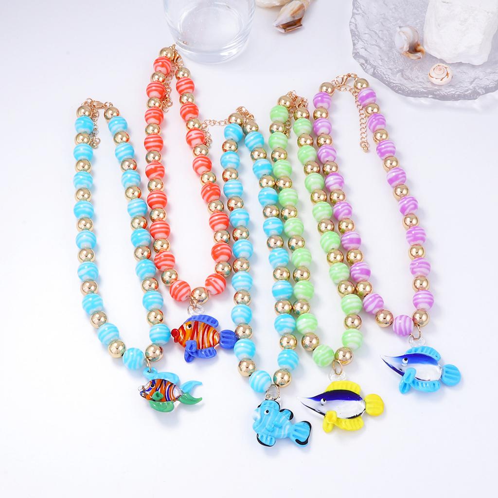 Personalized Bohemian Summer Fresh Ocean Wind Colored Handmade Beaded Glass Ocean Fish Pendant Necklace