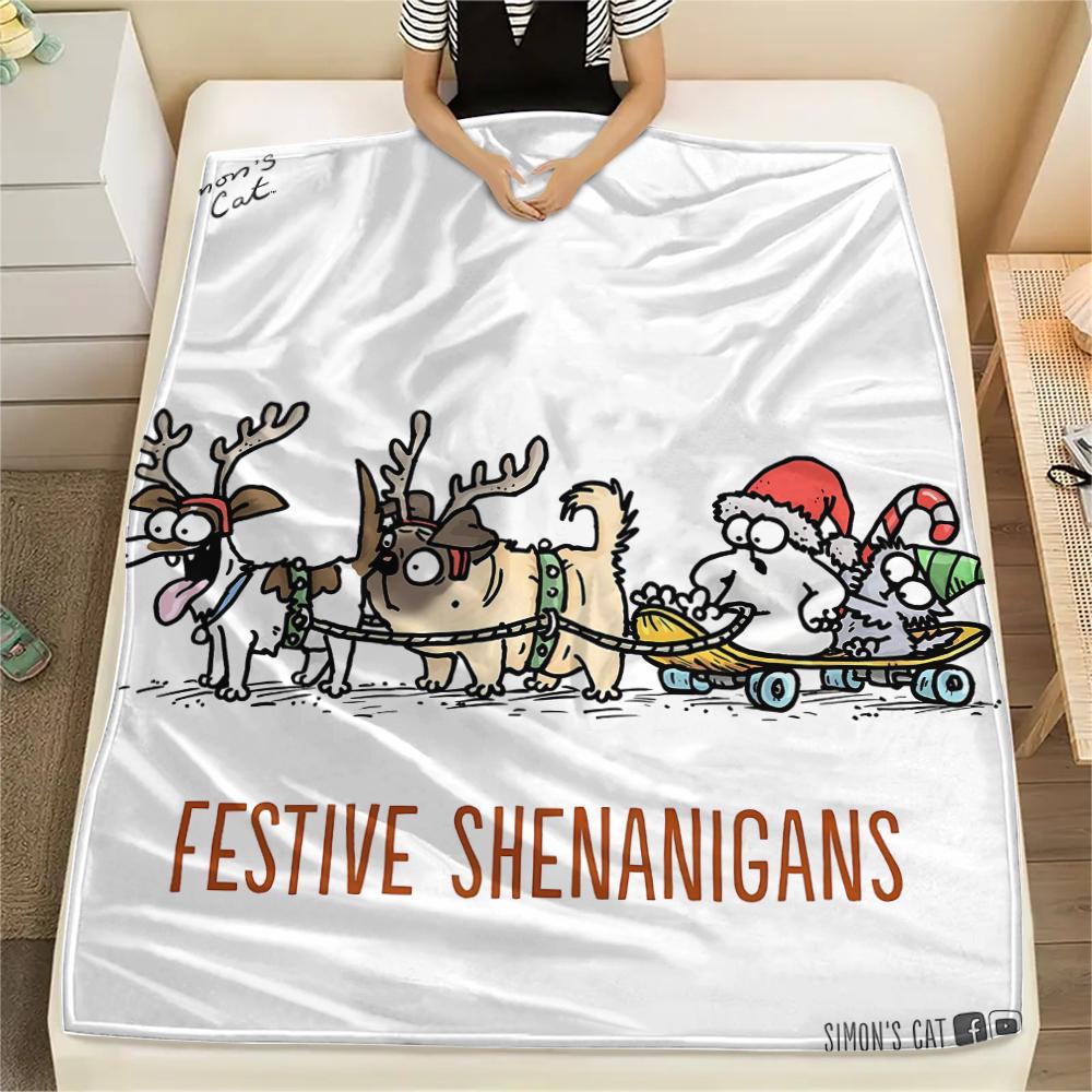 

1 шт. Фланелевое одеяло с принтом «Кот Саймон», Высококачественное, Для всех сезонов, Декор для дома, Тепло и уют, Идеально подходит для рождественских подарков 80cm x 120cm