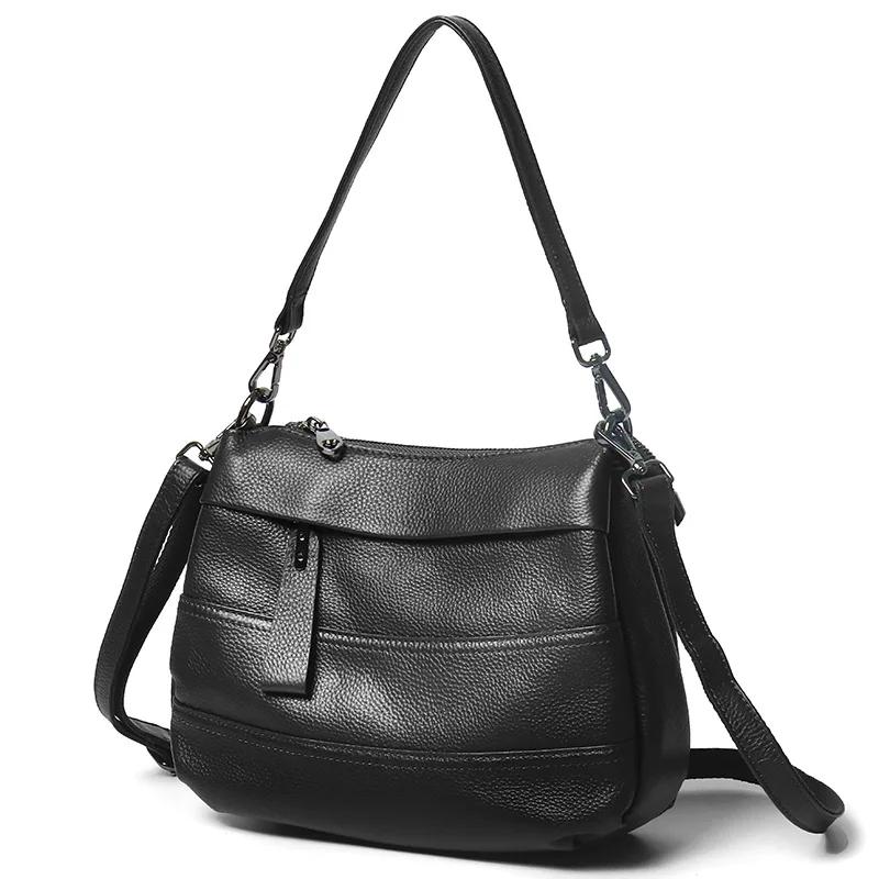 Genuine Leather Commuter Handbag with Multiple Compartments - Versatile Luxury Shoulder Crossbody Bag for Women with Dual Straps