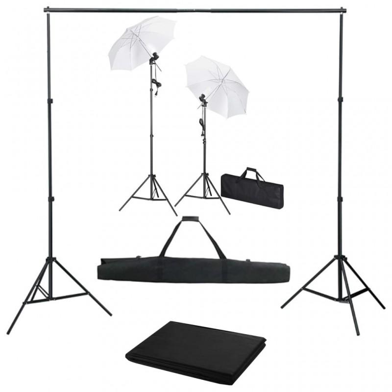 Día y Noche - Día y Noche Kit estudio fotográfico con telón de fondo, lámparas y paraguas