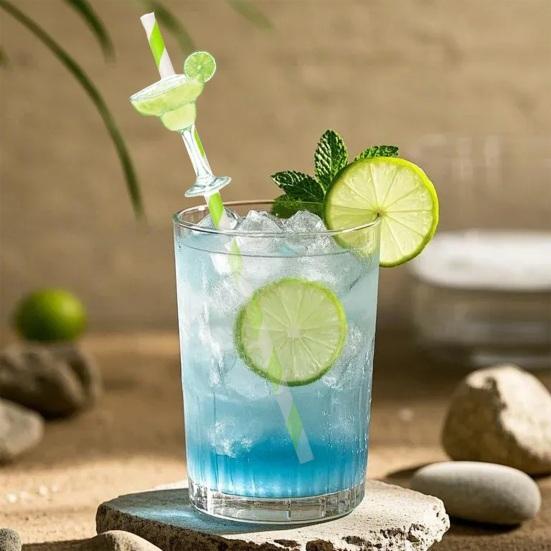 10Pcs Cocktail Paper Straws, Margarita Drink Straws with Lime Decoration, Disposable Fruit Picks for Cake And Party
