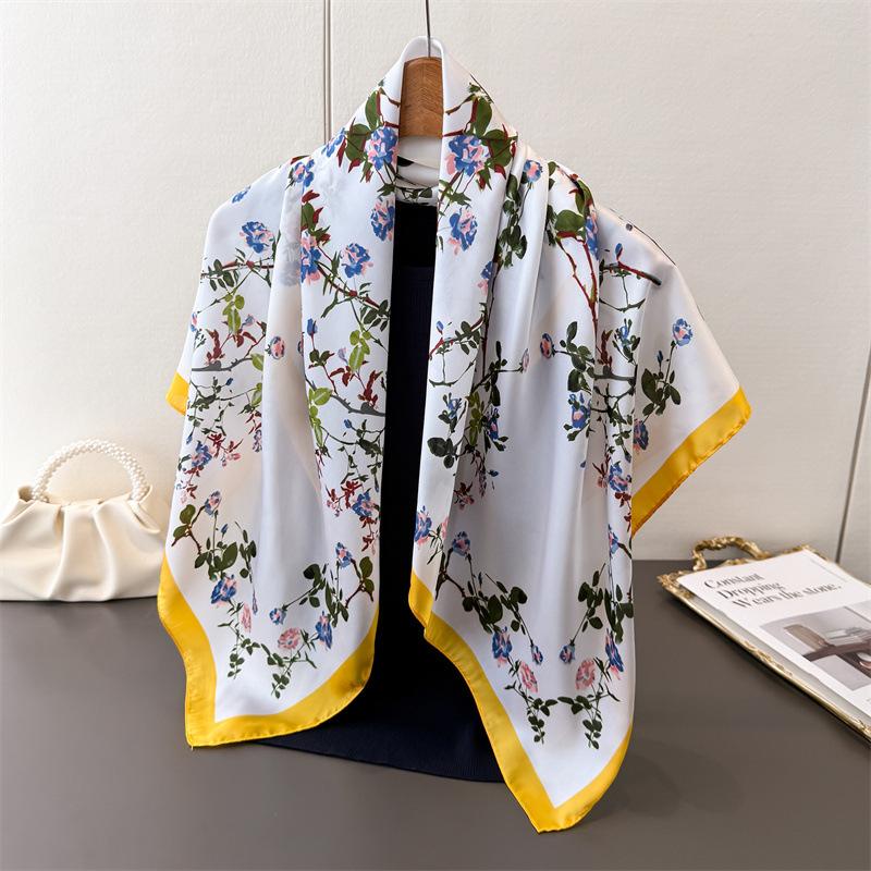 

Xiaoxiangfeng Flower Simulation Silk High-End Printing Large Square Scarf Silk Scarf Shawl Headscarf Neck Protection Scarf 90*90cm