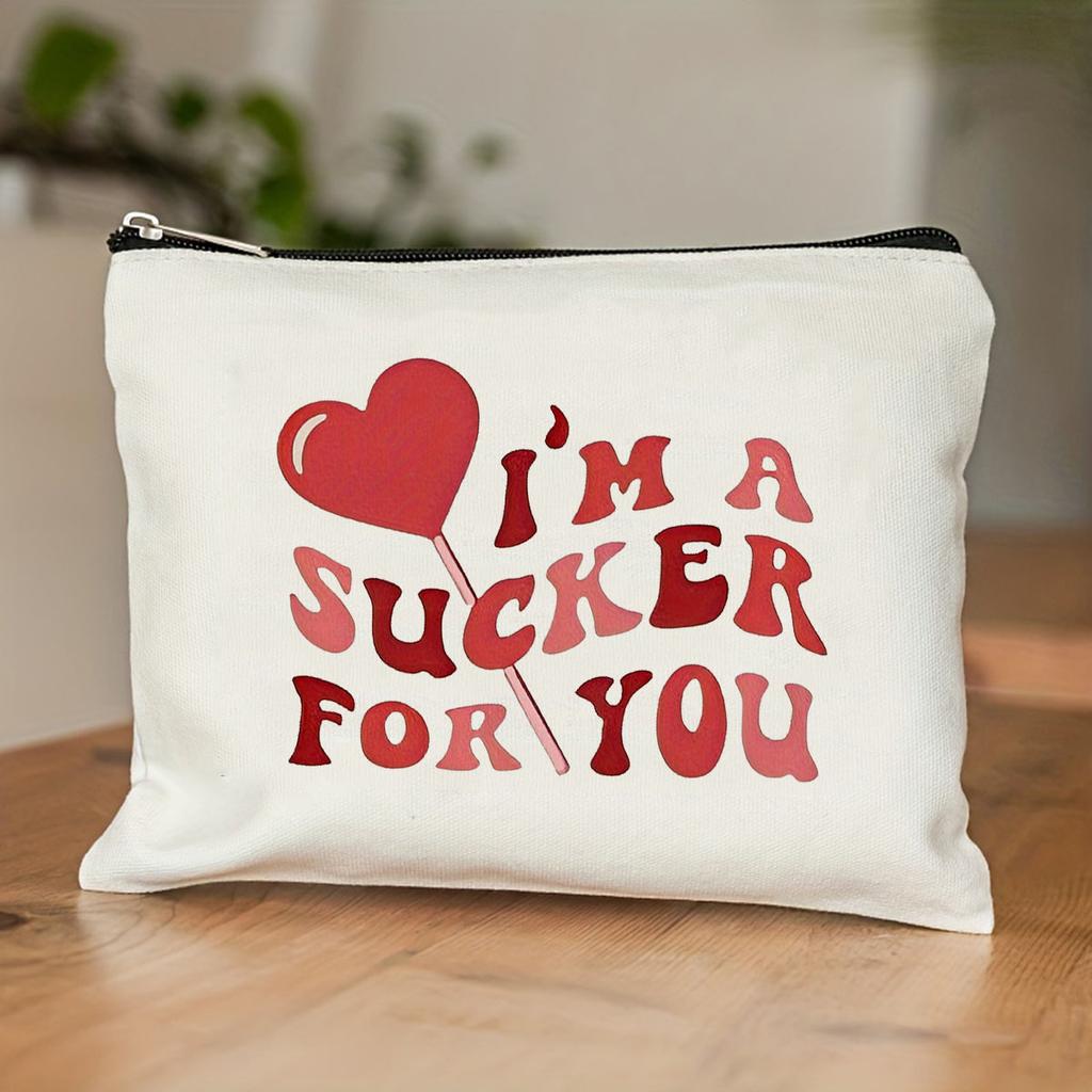 Einfache Ich liebe dich Musterdruck Make-up Tasche, Tragbarer Kosmetik-Aufbewahrungsbeutel, Toilettenartikel-Waschorganizer für Frauen Mädchen Geschenk