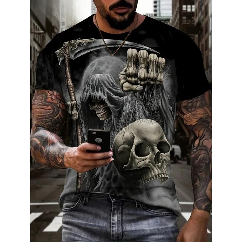 Men's Horror Skull Print T-Shirt 3D Print Vintage O-Neck Short Sleeve Fashion T-Shirts Men's Summer Street Clothing
