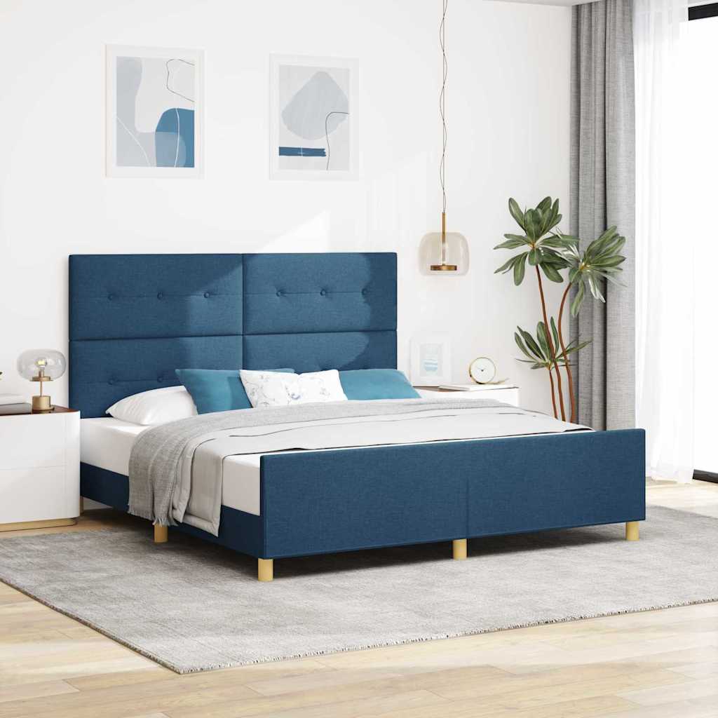 Bed Frame with Headboard Blue 180 x 200 cm Fabric