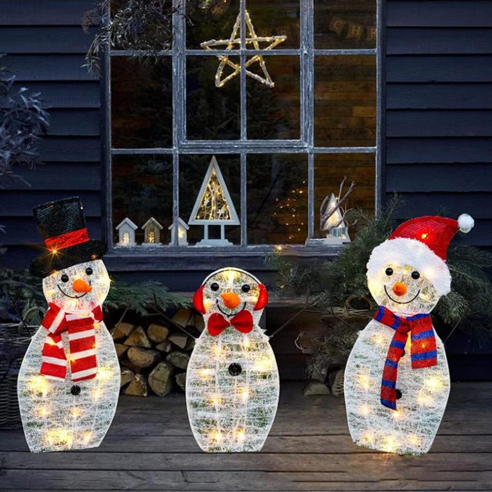 Snowman Outdoor Christmas Decor Yard Signs Light Up Decoration Lighted Ornaments Holiday Stake Sign Snowman Elk Sign Yard Art