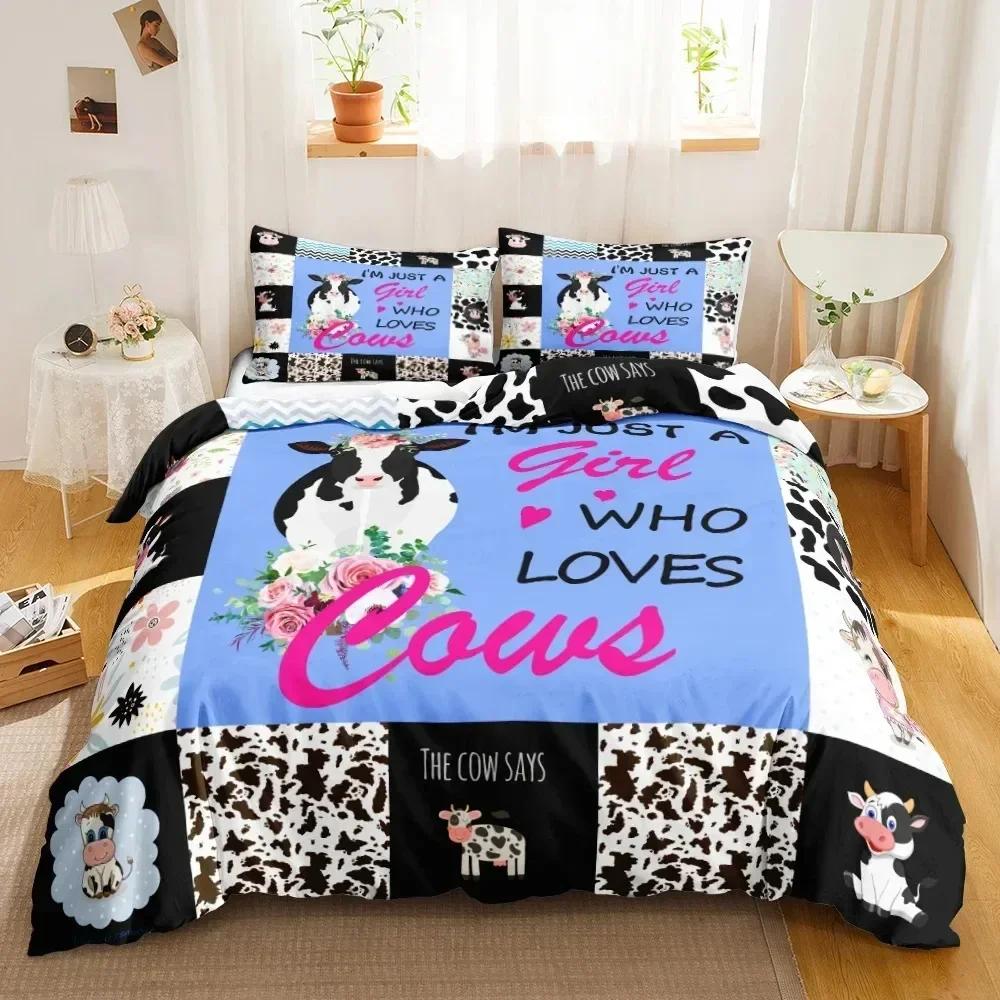 Niedlicher Kuhdruck Bettbezug Queen Kawaii Hochlandkuh Bettwäscheset Bettbezug Laken Bedruckter Kissenbezug Bett Voll Queen King Size