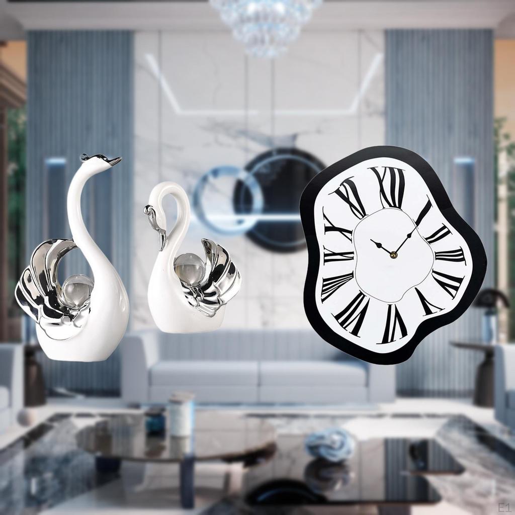 Creative Swan Figurines Unique Distorted Melting Clock for Living Room Decor Interior Wall