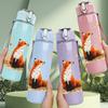 1PC Fox Sitting In Autumn Grass Print 750ml Color Plastic Sports Water Bottle Leakproof Flip Straw Lid Suitable for Sports Office Home Use