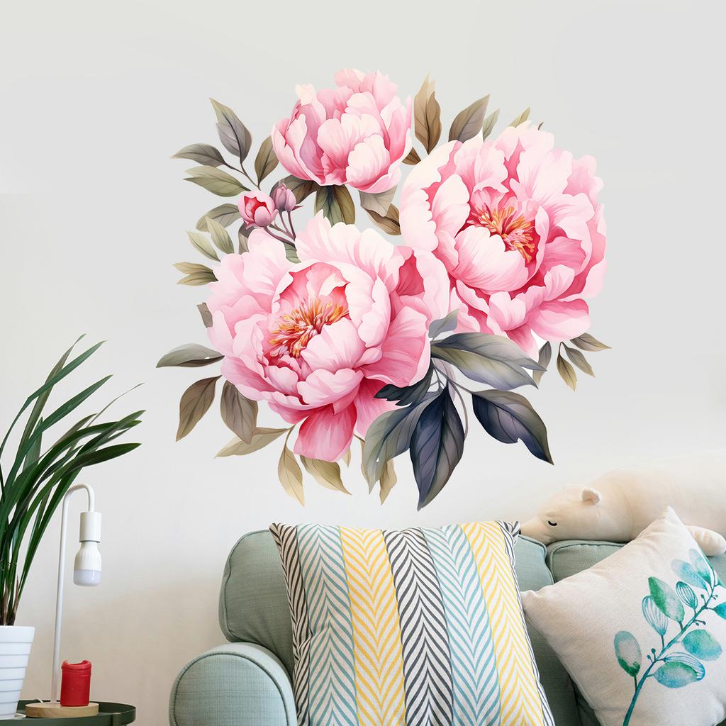 Peony Floral Wall Stickers, Self-Adhesive Decor for Bedroom Background Wall Decoration