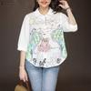 ZANZEA Women Turn Down Collar 3/4 Sleeve Loose Print Blouse
