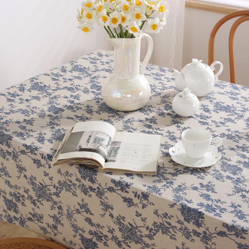 Lexuanxiu Retro Blue Korean Blogger Style Cotton Linen Tablecloth for Photos