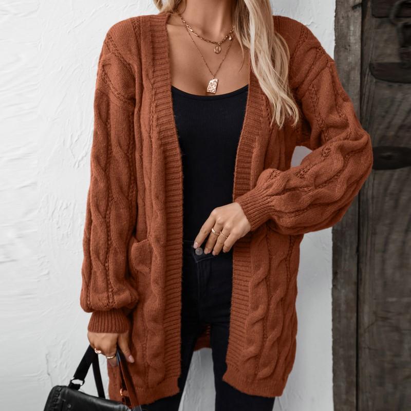 Autumn & Winter New Fashion Casual Fried Dough Twists Knot Knitted Cardigan Women's Vintage Loose Medium Length Sweater Coat