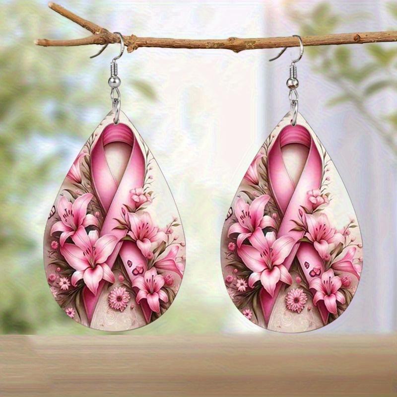 Pink Bow Flower Pattern Print PU Leather Earrings, Leopard Cross Bow Pattern Tears Earrings, Holiday Earrings & Gifts