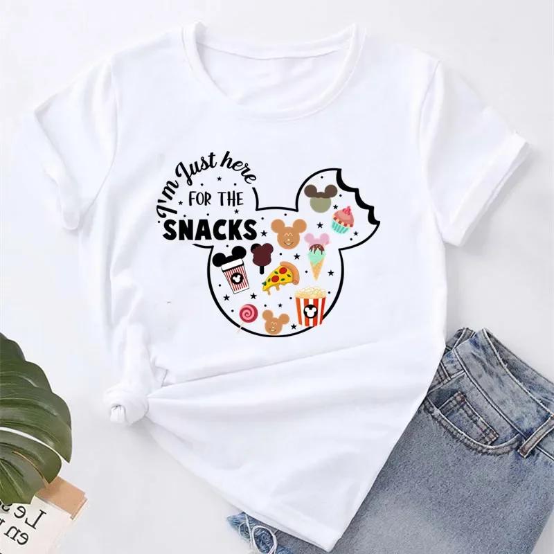 Cute I'm Here for the Snacks Tops Women Clothing Summer Short Sleeve Female T-shirt Casual Tops Y2k Streetwear