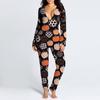 Women's Button-Down Halloween Print Functional Buttoned Flap Adults Jumpsuit