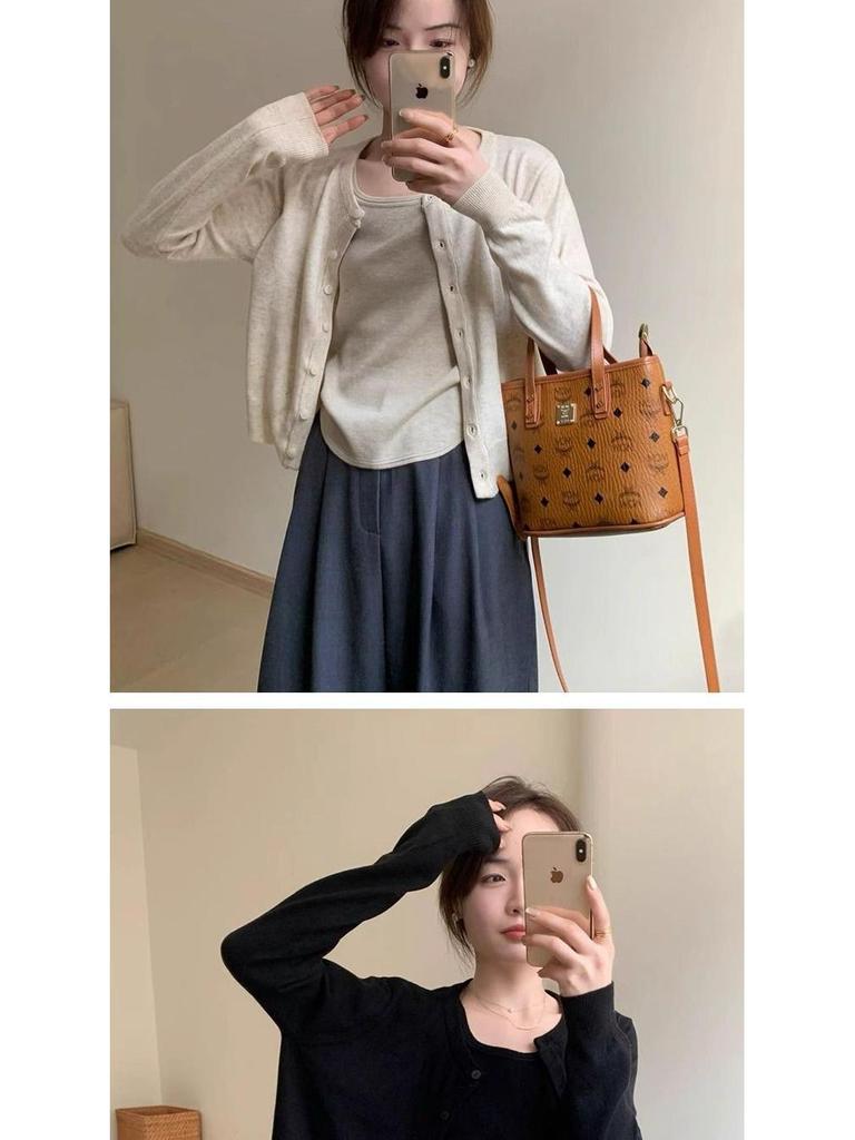 2025 Spring Korean Style Women's Slimming Knit Cardigan - Versatile, Round Neck