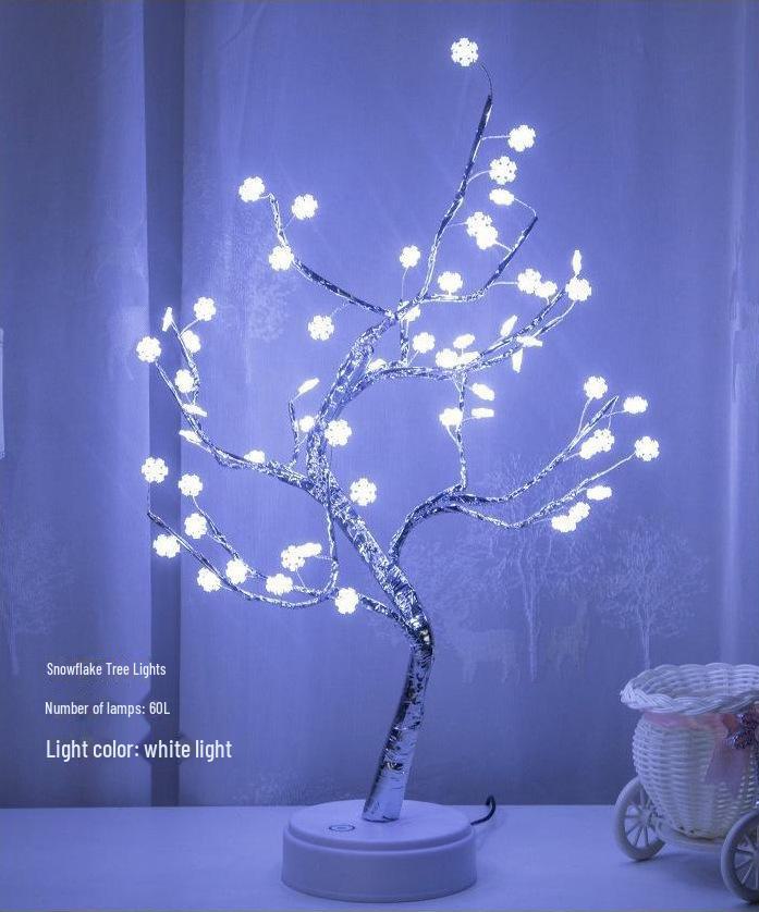 Bonsai LED Table Lamp with Pearl Gold Leaves & Silver Branches - Decorative Night Light & Christmas Tree Decor